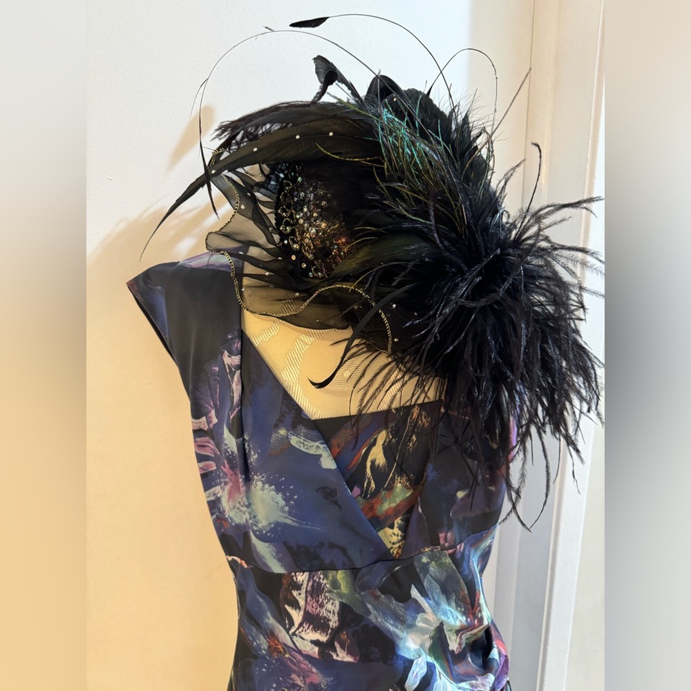 Vintage Feather Fascinator Black Plumes Swarovski Crystals Sequins Chic Large